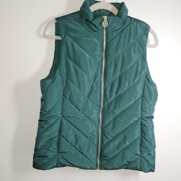 NWT Michael kors Forest Green Quilted Vest with Gold Zipper - Picture 1 of 3